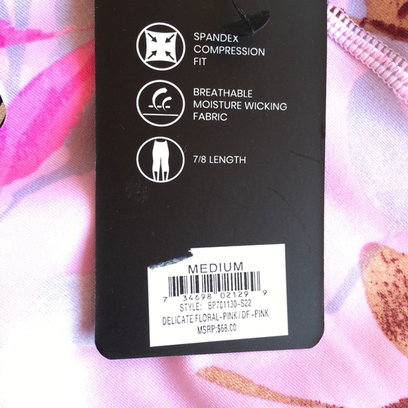 BSP Pink Floral Pattern Leggings with Media Pocket NWT - Picture 5 of 9